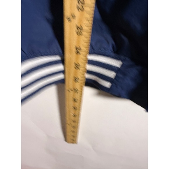 Adidas Originals Vintage Navy Blue Snap Bomber Jacket Mens Large Trefoil Striped - Picture 8 of 8